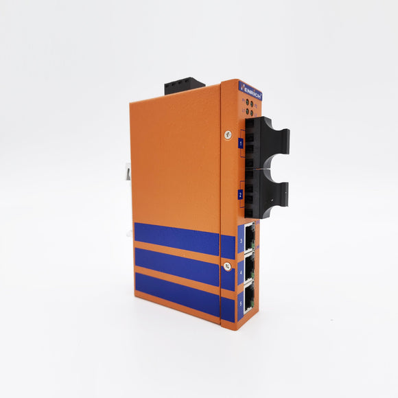HES5A-2SST-VLW -  DIN-Rail Unmanaged, 3 x  100Mbps Copper Port, 2 x Fiber Port, Single Mode 20KM, ST Interface, Wide Temperature