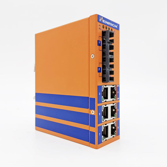 HES8A-2SC-VL-Din-rail Unmanaged, 6 x  100Mbps Copper Port, 2 x Fiber Port, Multi Mode 2KM, SC Interface, Industrial Temperature ：-10～60 °C, Power Supply  12~36VDC or 10~24VAC