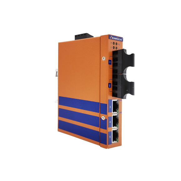 HES5A-2SC-VLW -  DIN-Rail Unmanaged, 3 x  100Mbps Copper Port, 2 x Fiber Port, Multi Mode 2KM, SC Interface, Wide Temperature