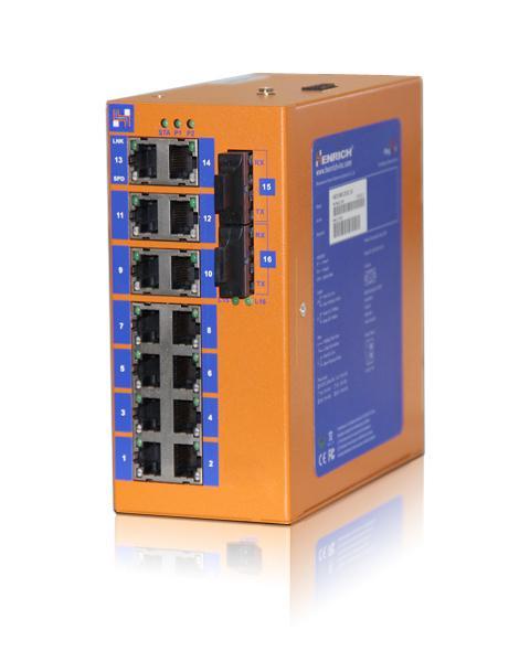 HES16-2SST-VLW - DIN-Rail Unmanaged, 14 x 100Mbps Copper Port, 2 x 100Mbps Fiber Port, 20KM, Single Mode Dual Fiber, ST Interface, Wide Temperature