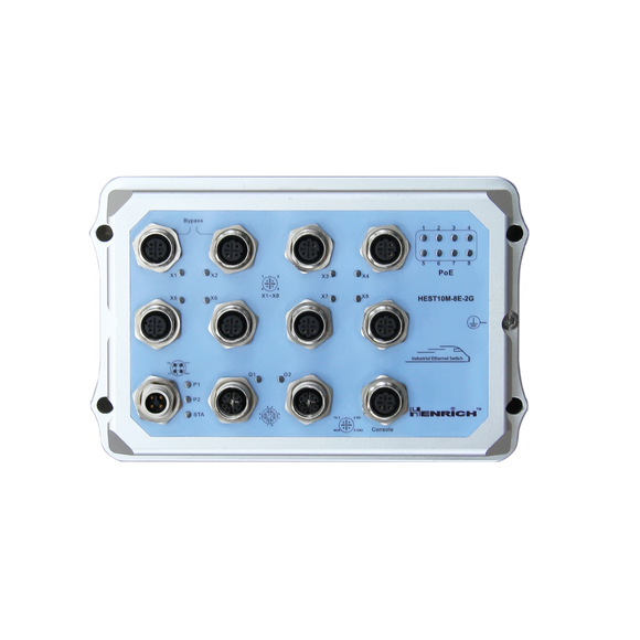 HEST10M-2G-VHW-Din-rail Managed，8 x 100Mbps Copper Port，M12 Connector，2 x Gigabit combo port，M12 Connector，Industrial Wide Temperature -40°C to  +75°C，Power Input 43~160VDC，IP 65 Degree